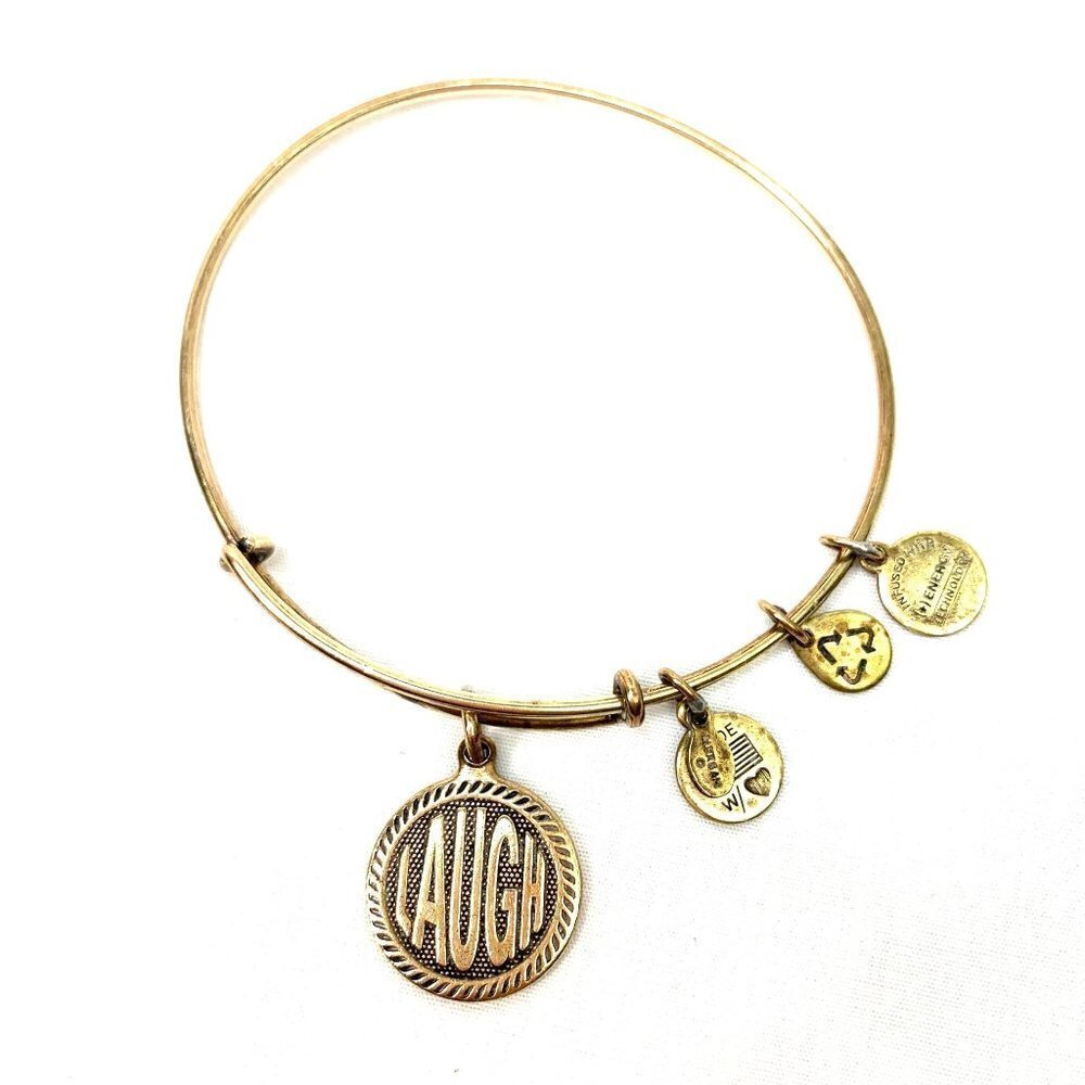 Alex and Ani Laugh Charm Bracelet - Gold Finish Expands 2"- 3.5"